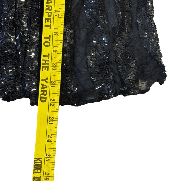 Royal Feelings Black Sequin Pleated Midi Skirt Size L 100% Silk with Lining - Picture 8 of 8